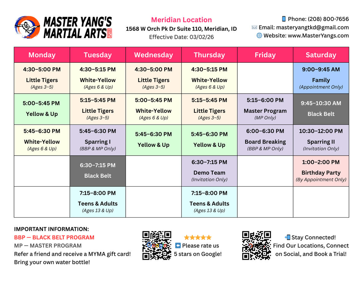 Meridian Location Schedule