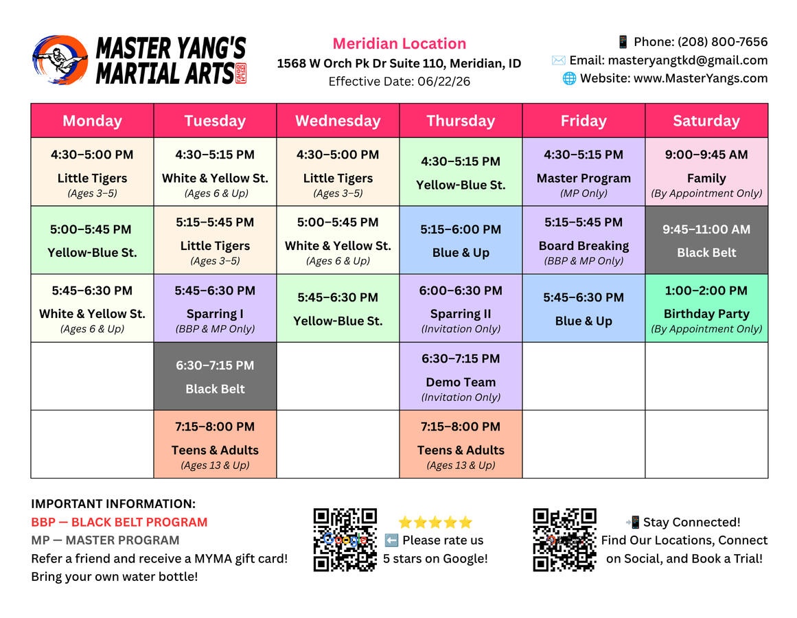 Meridian Location Schedule