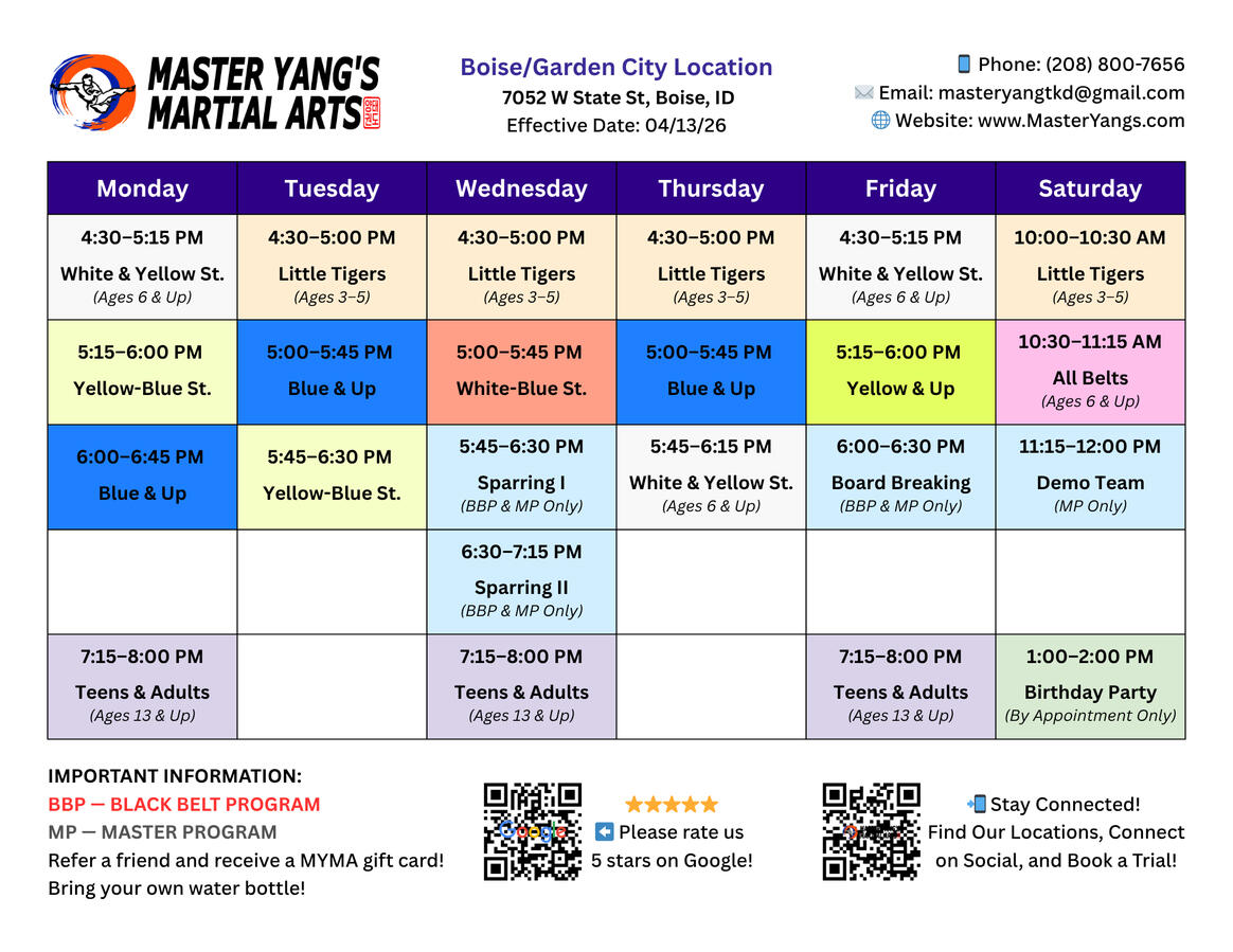 Boise Location Schedule